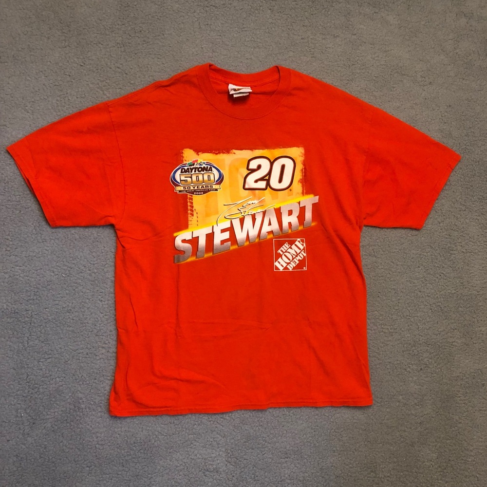 Vtg 2008‎ Tony Stewart Daytona 500 Home Depot NASCAR Racing T-Shirt XL Orange